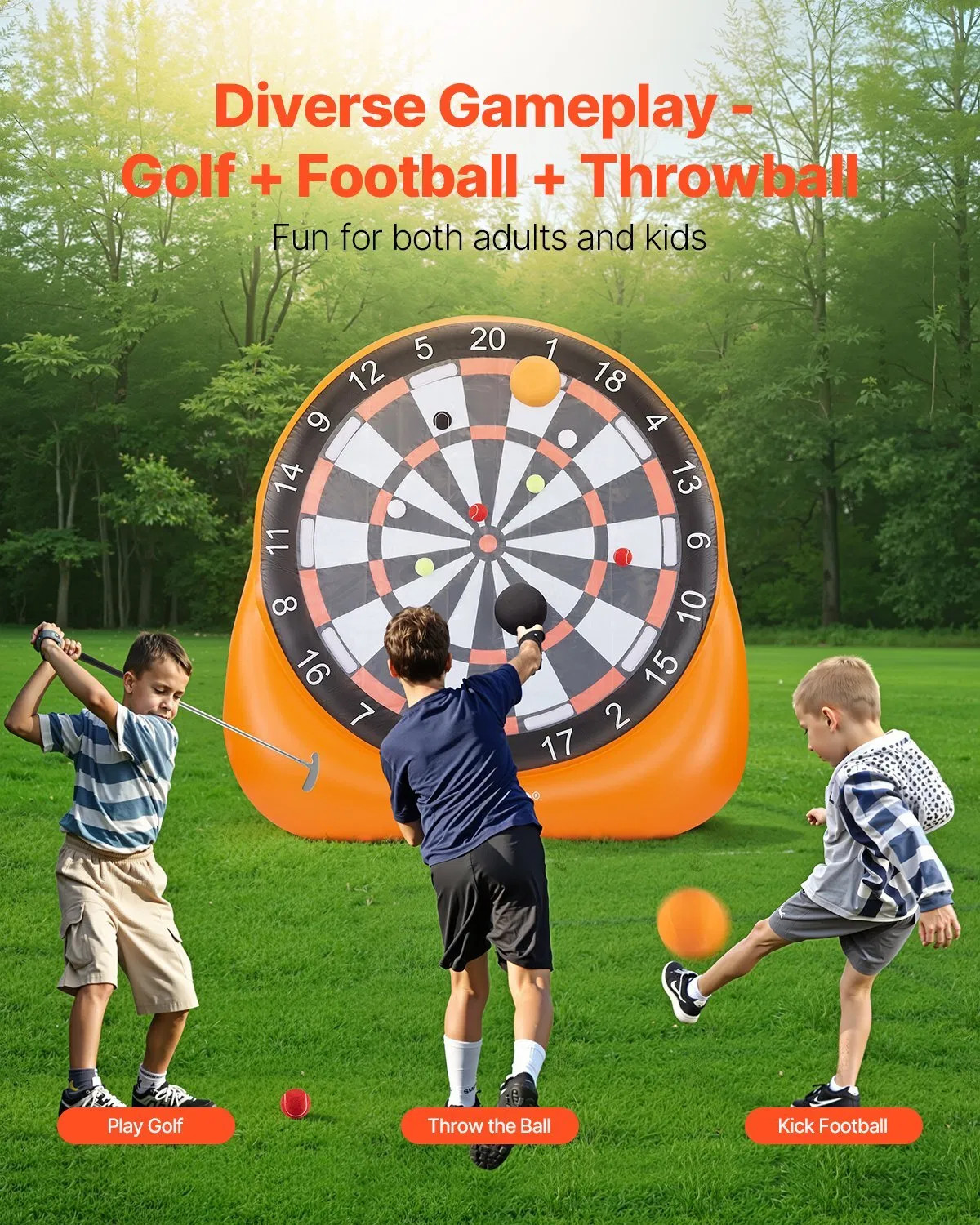 Inflatable Soccer Dart Board, over 6 ft High Giant Soccer Dart Board with 4 Kic
