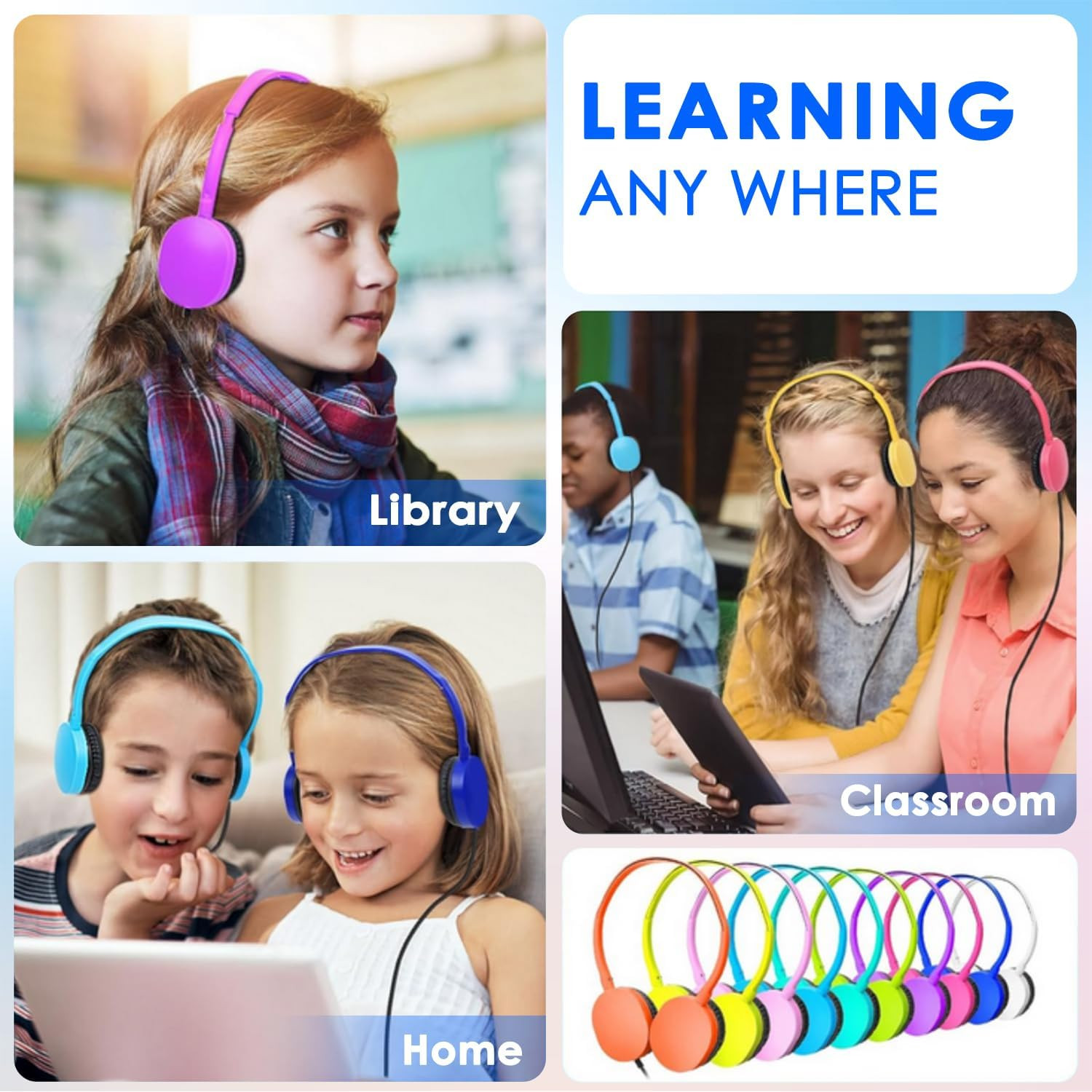 Kids Headphones Bulk 10 Pack for School Classroom Student Children Toddler Boys
