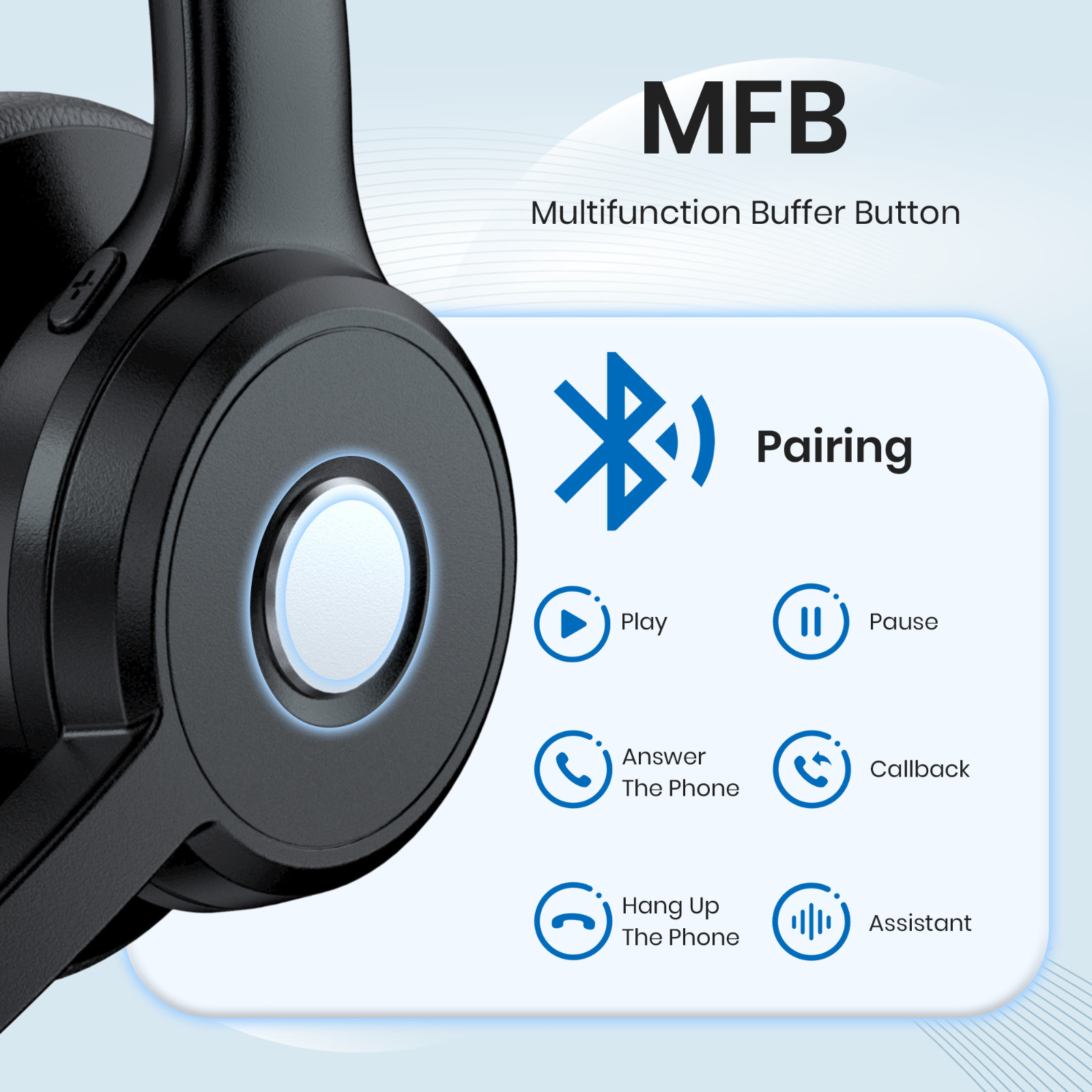Wireless Bluetooth Headset w/ Mic Noise Cancellation For Phones PC Skype Meeting