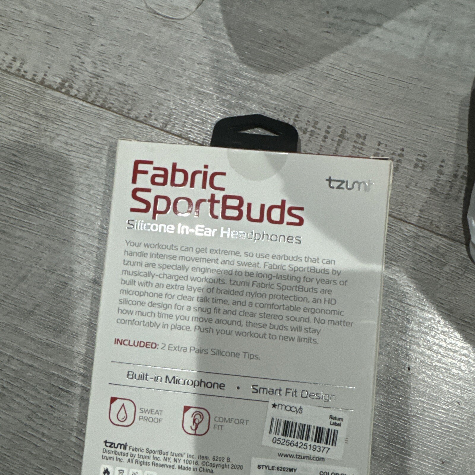 NIB Tzumi Fabric SportBuds Silicone In Ear Headphones Built-In Microphone