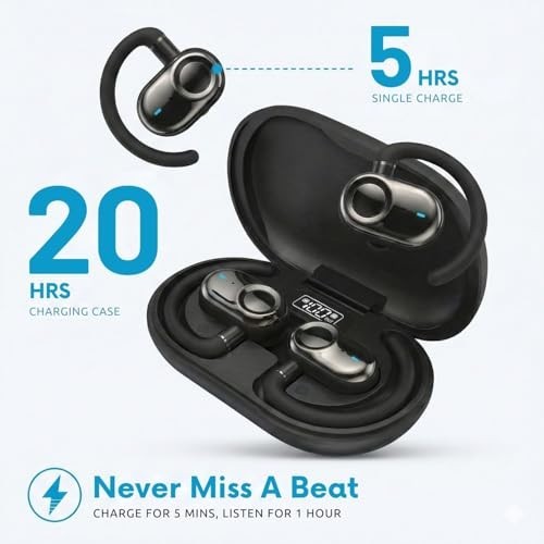 Open Ear Bluetooth Earbuds with Immersive Sound, Adjustable Fit, Long Battery Li