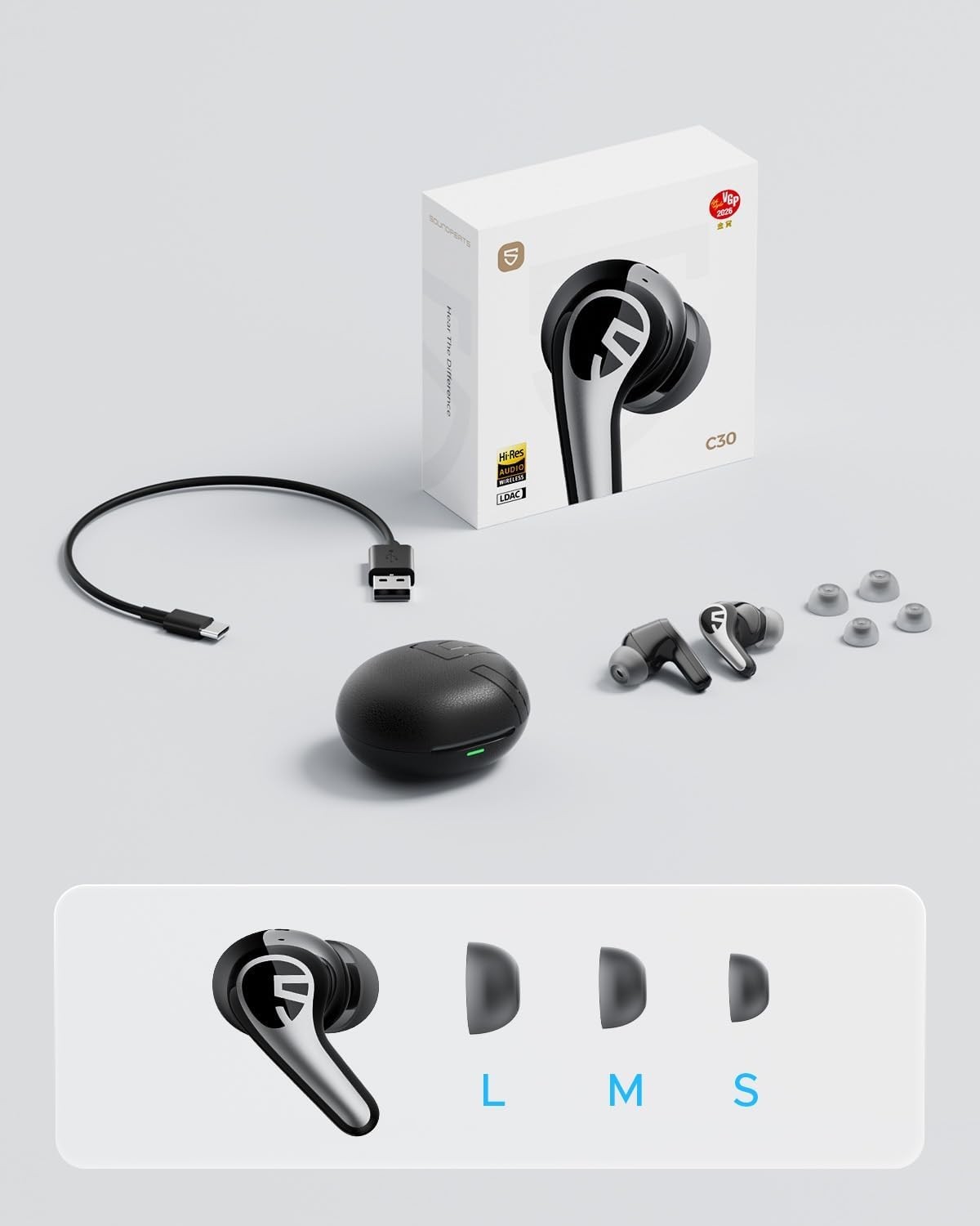 New Soundpeats C30 Hybrid ANC Earbuds with LDAC Hi-Res Audio, 52H Playtime, 52db