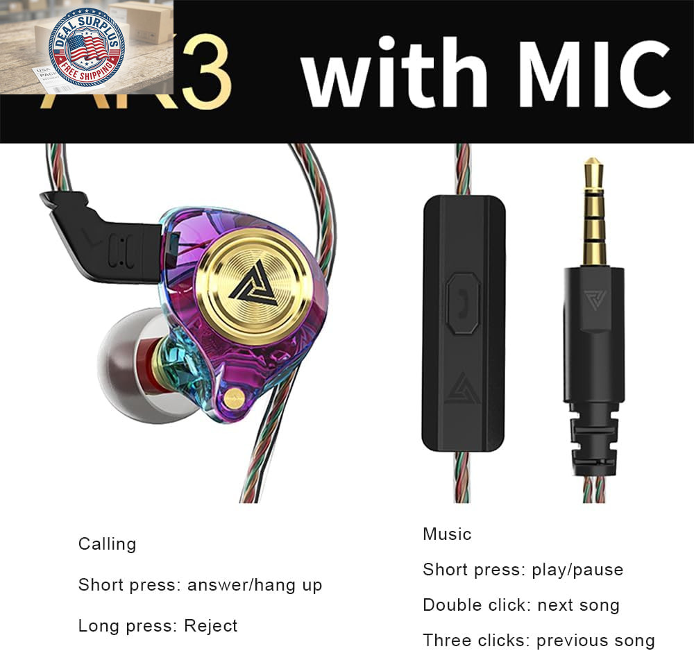 Wired Gaming Earbuds, Ak3File in Ear Monitors, Deep Bass Sound Wired Earbuds, Hi