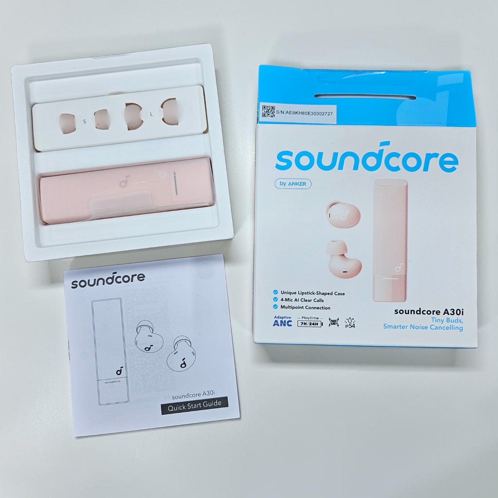 Anker Soundcore A30i ANC Wireless Earbuds Pink Lipstick Style Case New Complete