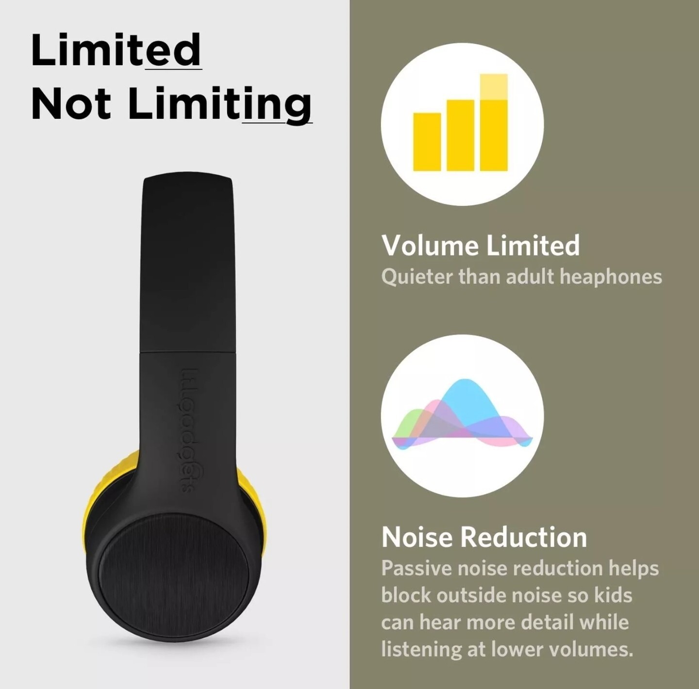 Lilgadgets Connect + Style On-Ear Kids Headphones with Microphone – Black/Yellow