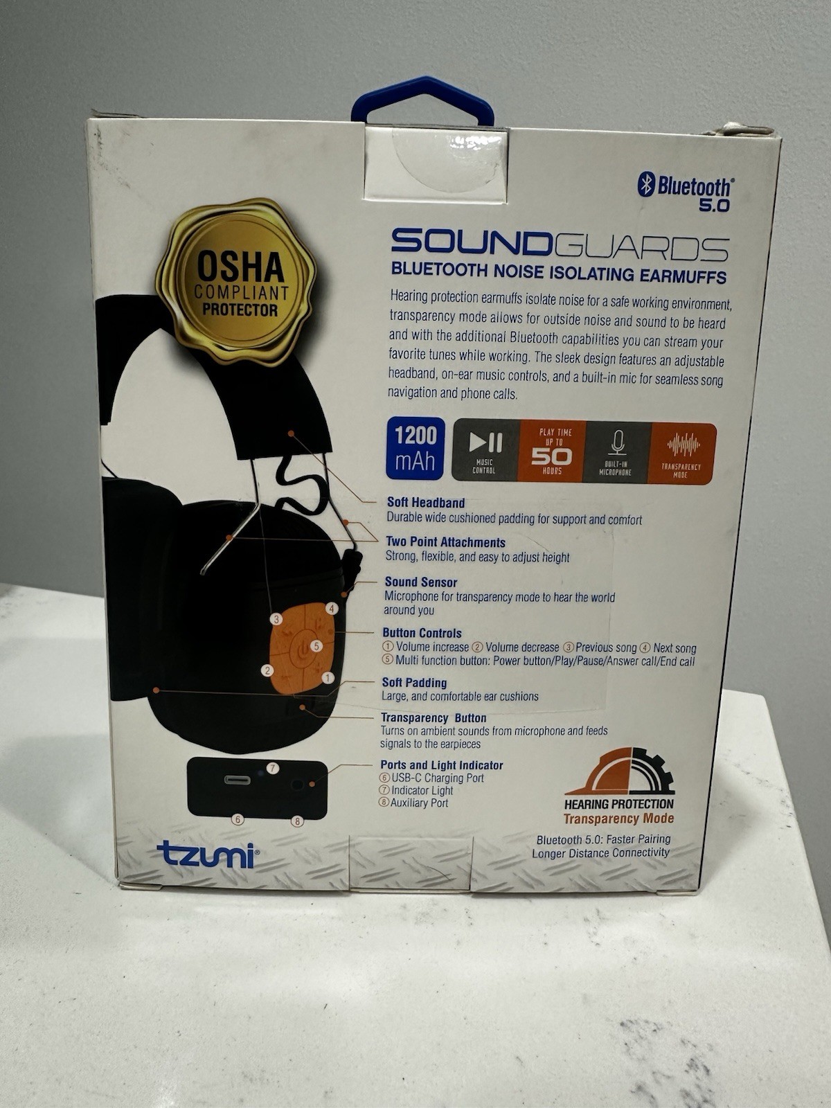 Tzumi Sound Guards Noise Isolating Earmuffs Bluetooth OSHA Compliant NRR23dB New
