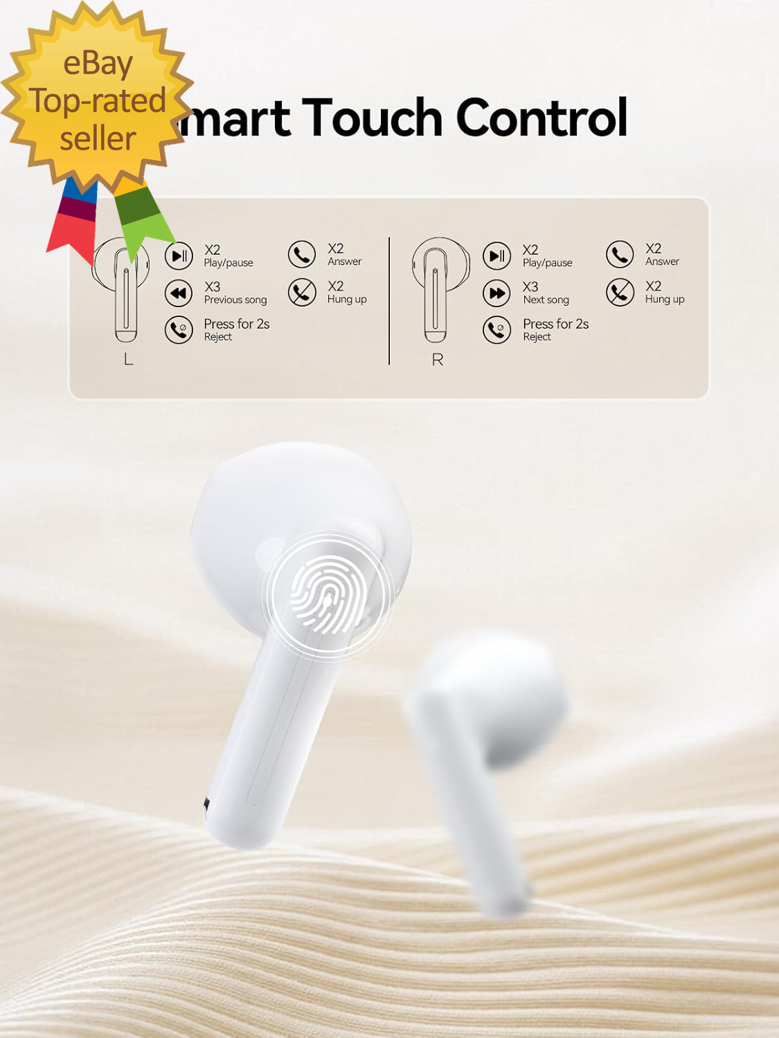 Q10 Wireless Earbuds (White) 32 Ohms 5.28 x 2.99 x 1.14 inches