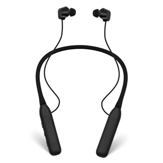 1-Year Quality Support – Black Bluetooth Headphones – Round Neckband – 1000H