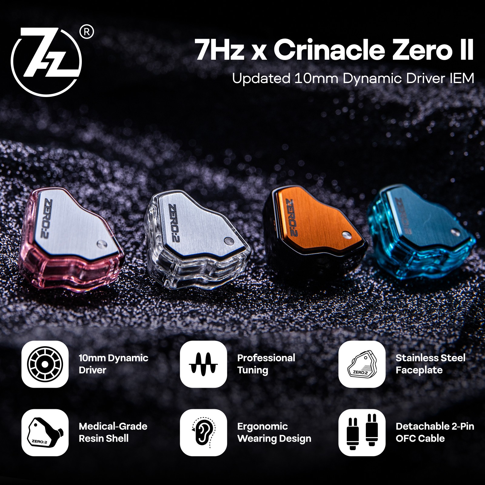 7Hz x Crinacle Zero:2 Updated 10mm Dynamic Driver IEM Wired Earbuds for Musician