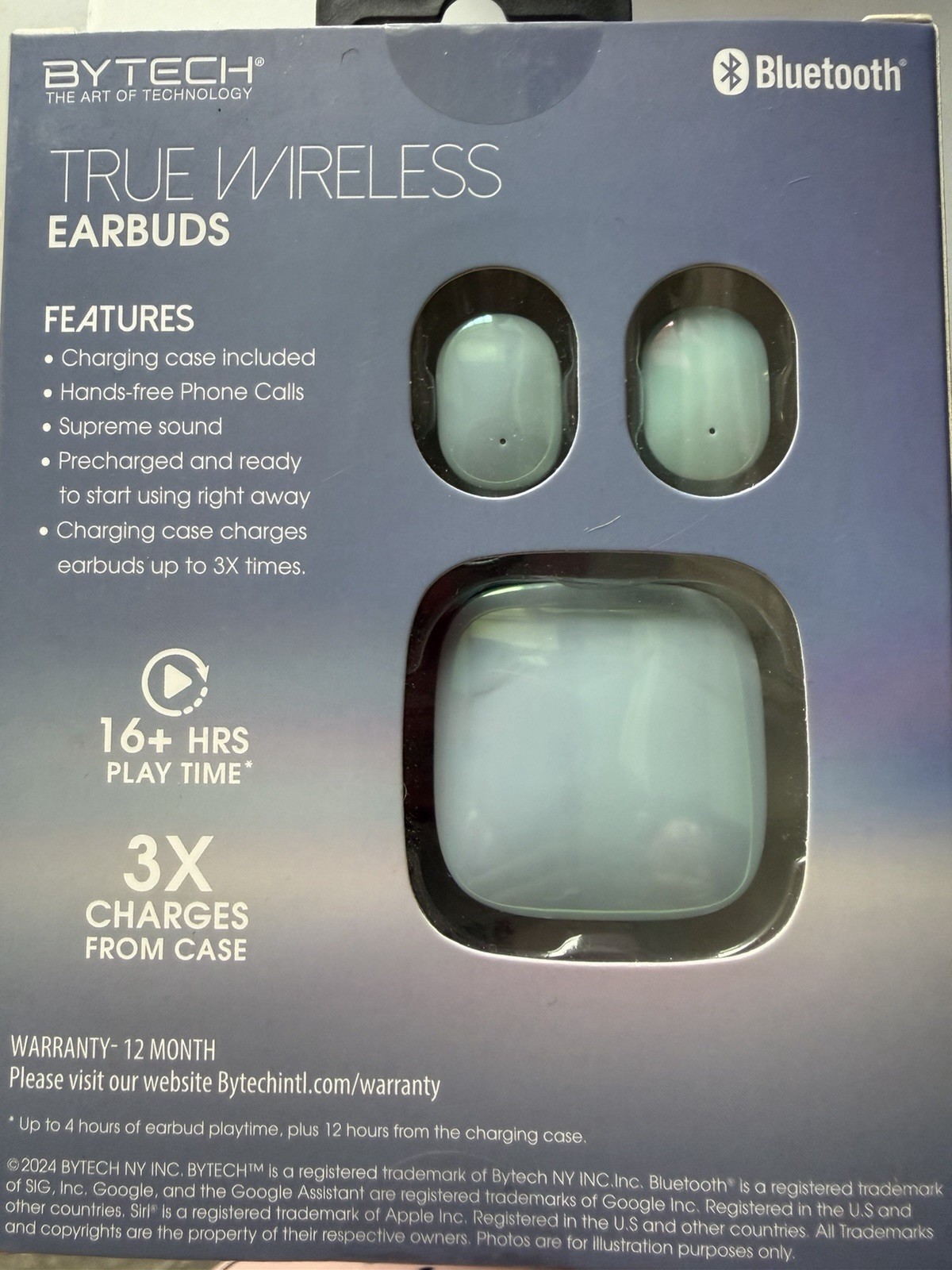 Bytech True Wireless Bluetooth Earbuds In-Ear White w/ Charging Case, Siri