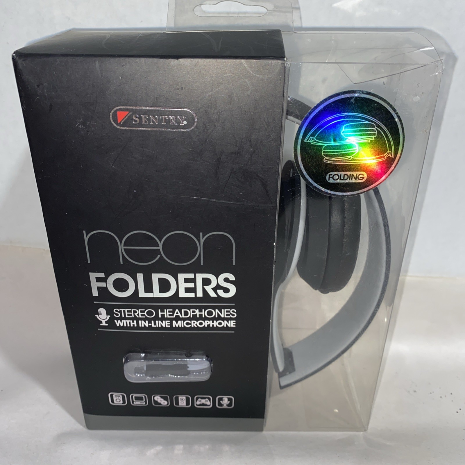 Sentry Neon Folding Headphones w/In-Line Microphones Travel Gray/Black
