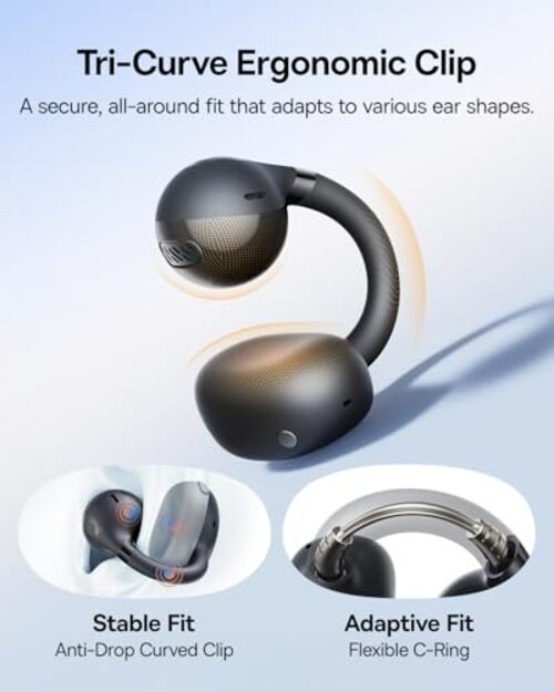 Bass BC1 Open Ear Earbuds Clip-On Headphones, Open-Ring Comfort Space Black