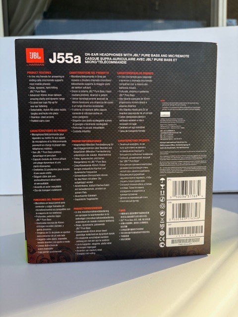JBL J55a On-Ear Wired Headphones w/ Mic Remote New In Box Black