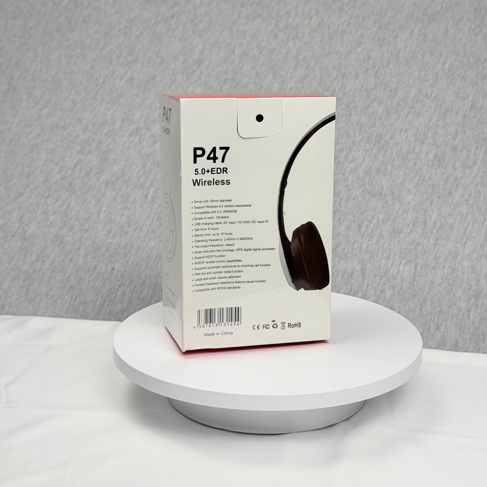P47 Wireless Headphones Bluetooth 5.0+EDR Foldable Over-Ear Headset White/Black