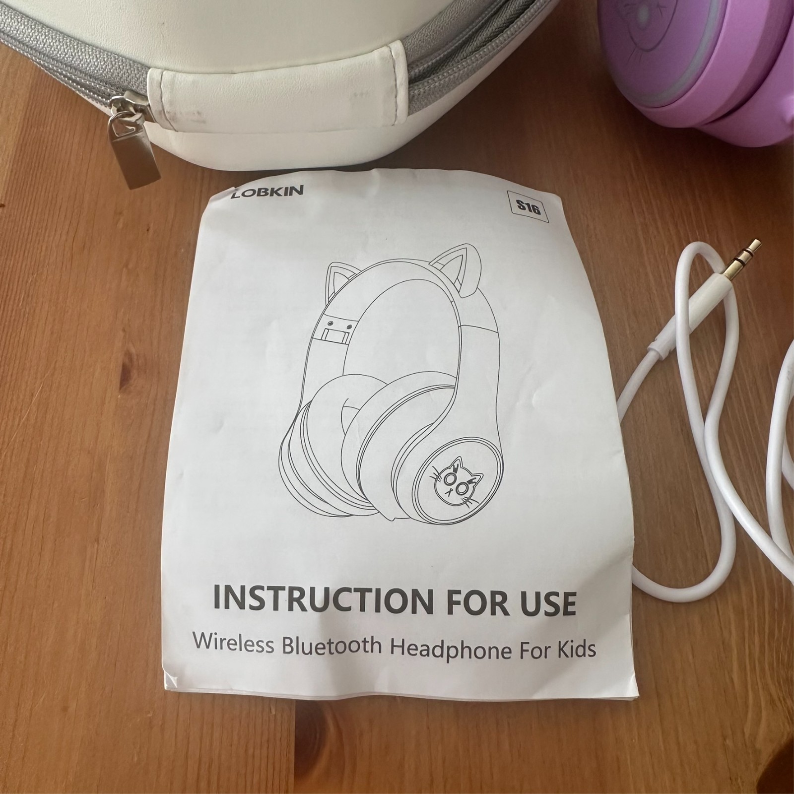 LOBKIN Purple Cat Headphones S16 Kids Bluetooth Wireless Over Ear with Case
