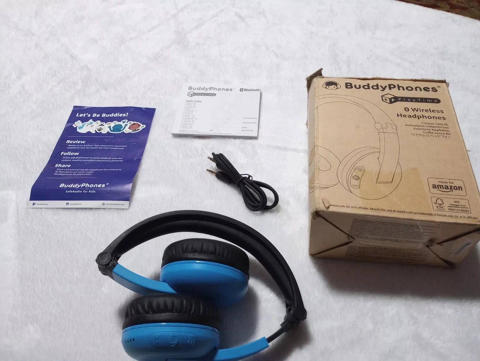 Kids Buddy Phones PopTime Blue Wireless Bluetooth Headphones Ages 8-15