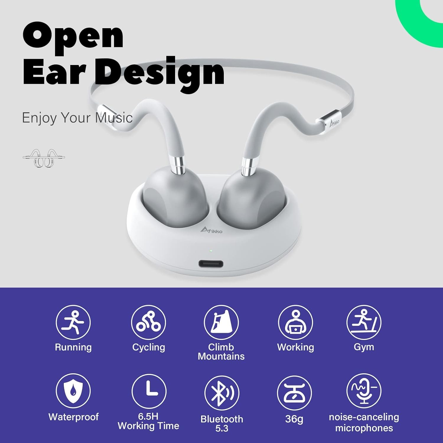 RARE Ikko Breezy ITG01 Bone Conduction Bluetooth Wireless Headphones White IPX6