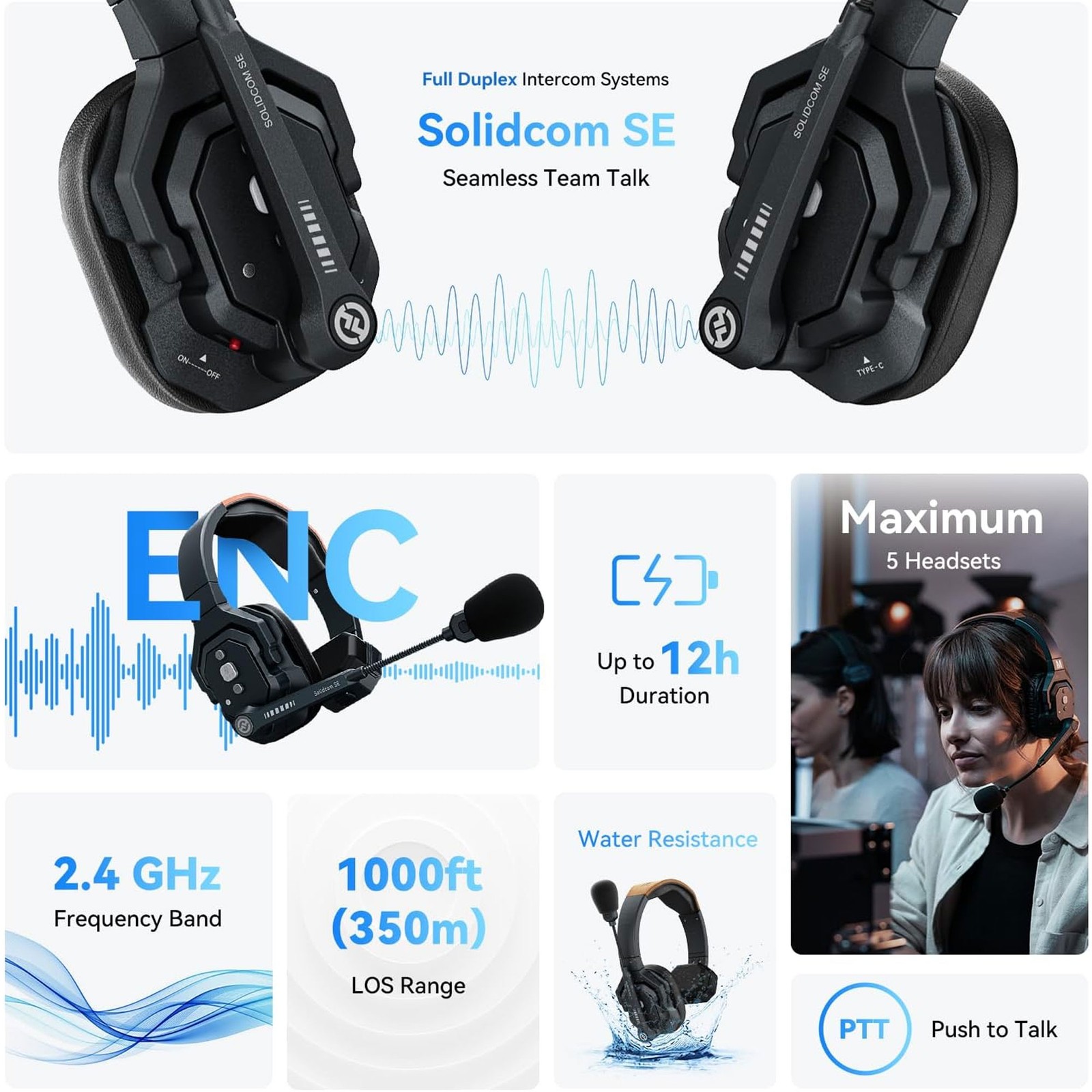 Hollyland Solidcom SE Global 5S 5-Person Single-Ear Noise-Canceling Headset