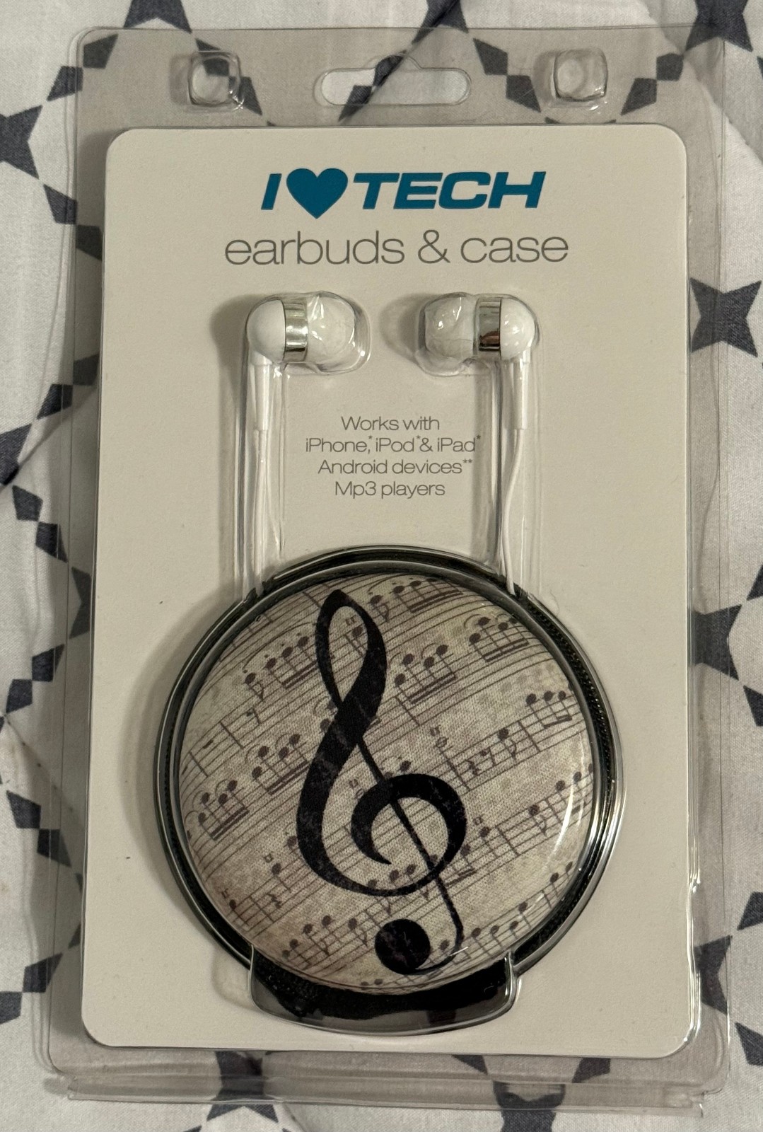 Musical Notes Earbuds & Carrying Case Wired Headphones Music Theme New