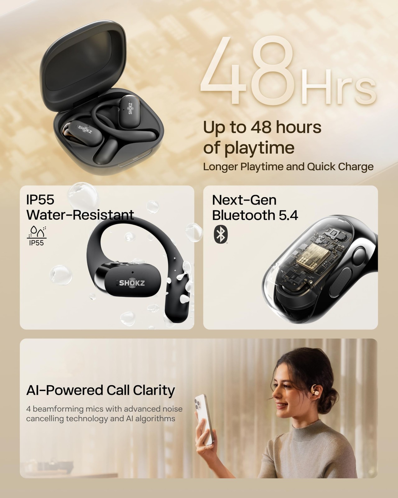 Shokz Openfit 2 Open-Ear Headphonestrue Wireless Bluetooth Earphones