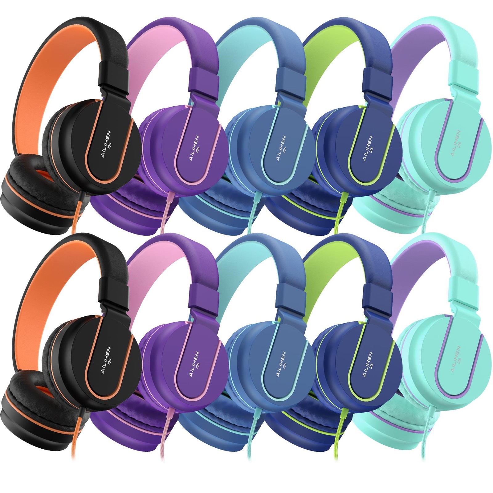 Headphones Bulk 10-Pack for K-12 School Classroom, On-Ear Wired Headset with …