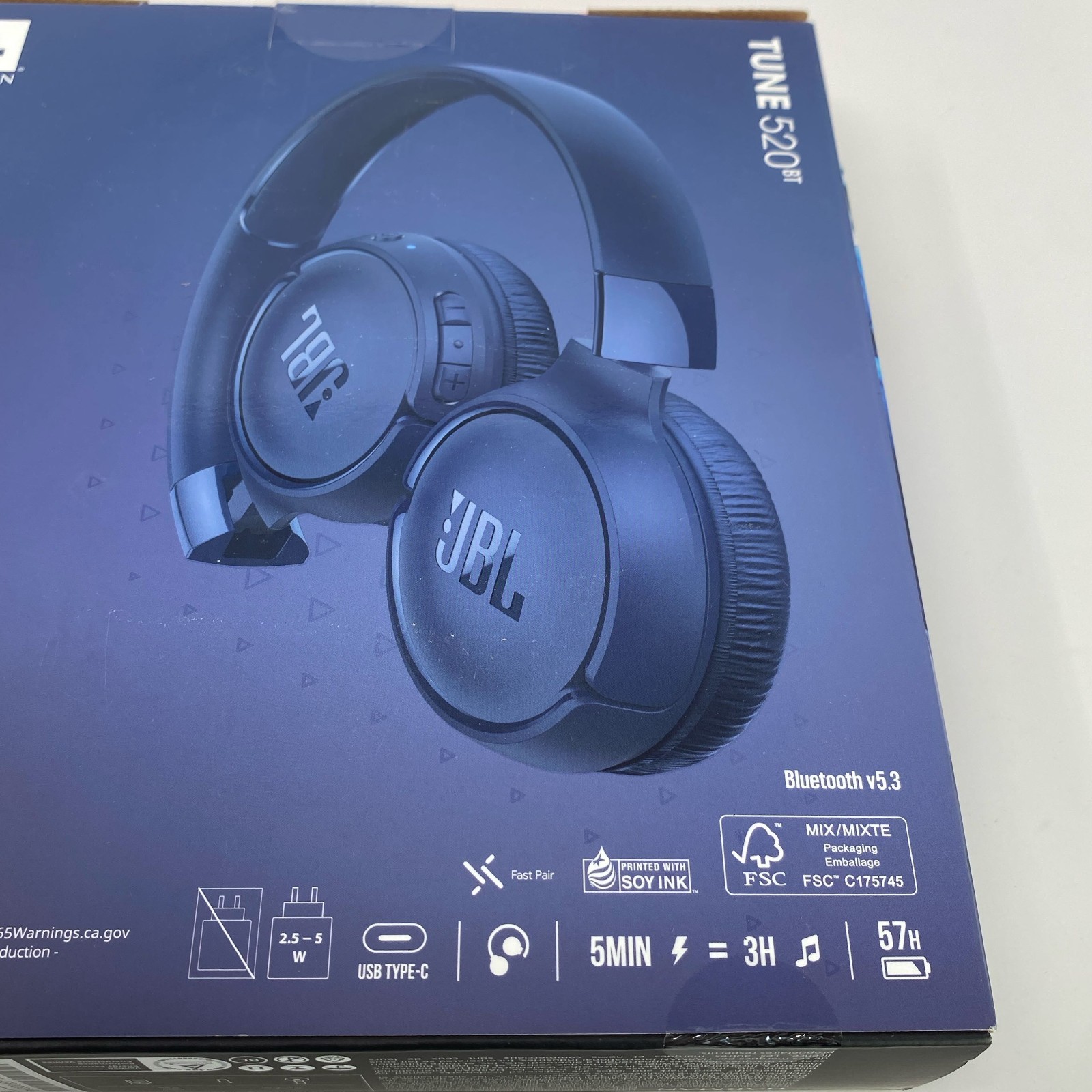 JBL Tune 520BT Wireless On-Ear Headphones Blue No USB-C Cable