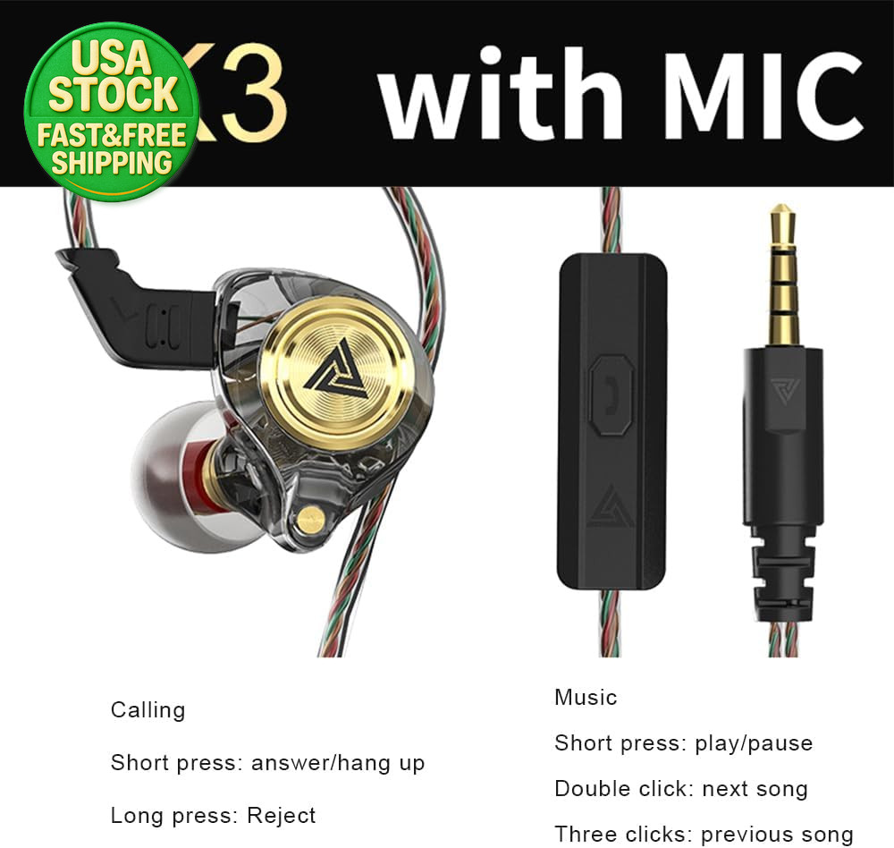 Wired Gaming Earbuds IEM Deep Bass Sound Noise Cancelling 10mm Dynamic Driver
