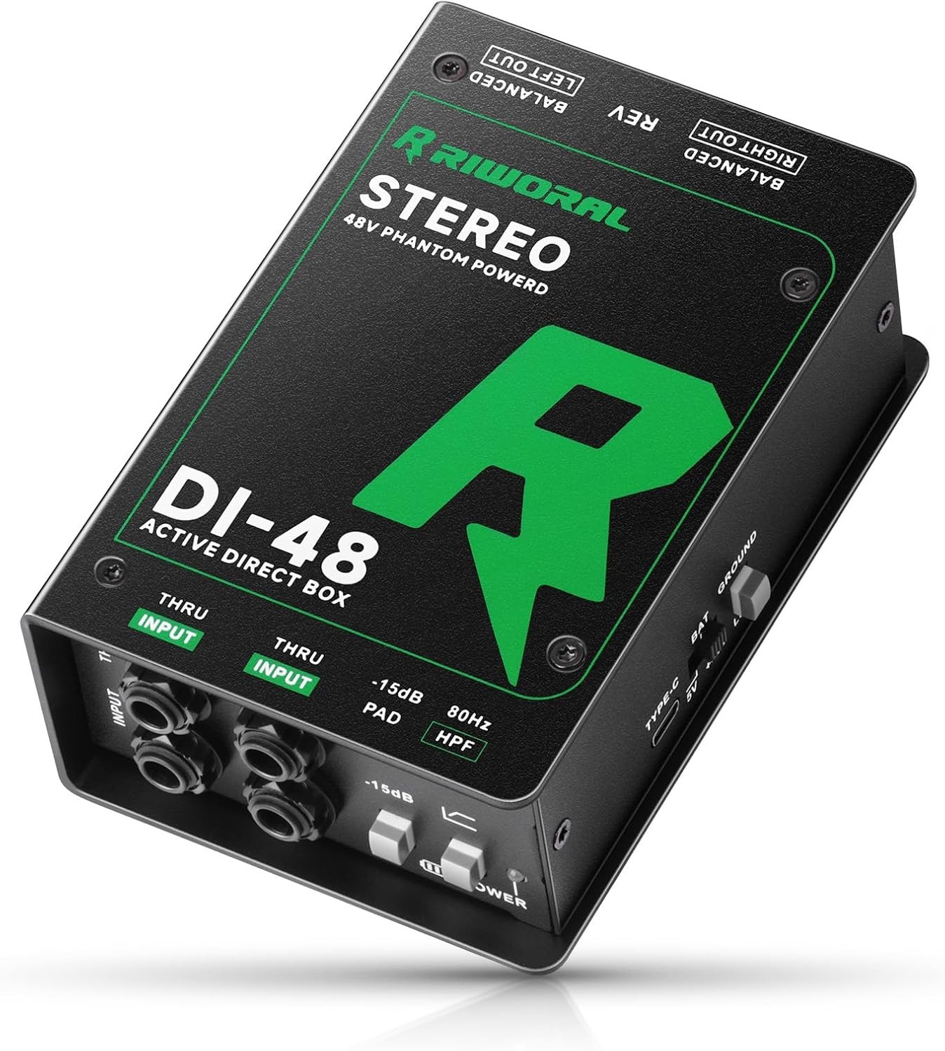 Riworal DI-48 Active Stereo Direct Box – 48V/USB-C/Battery – Pro Audio Gear
