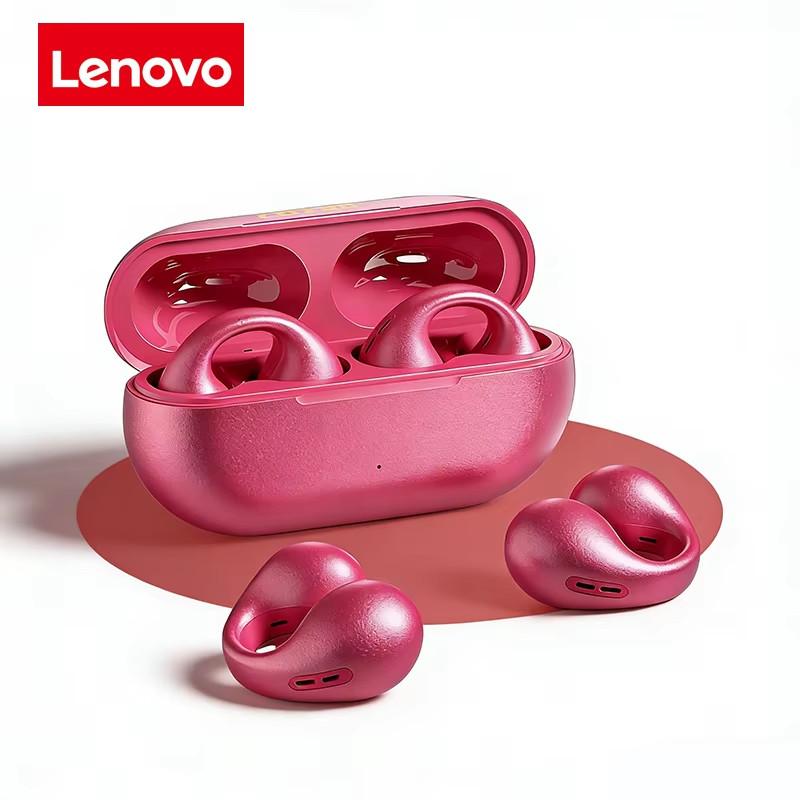 🎧 Lenovo Clip‑On Wireless Earphones BT5.3 Sport Travel Ear Hook – Rose Red