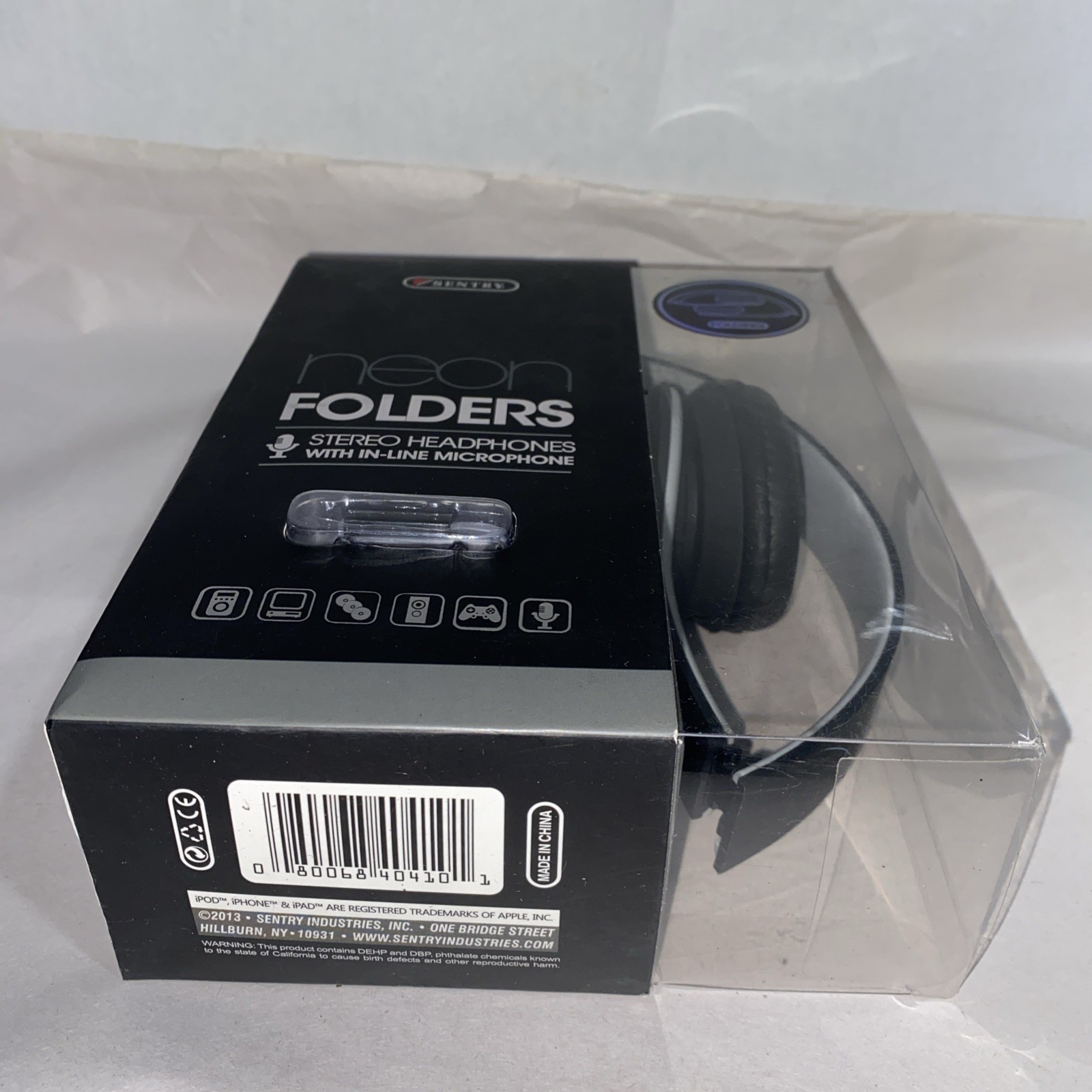 Sentry Neon Folding Headphones w/In-Line Microphones Travel Gray/Black