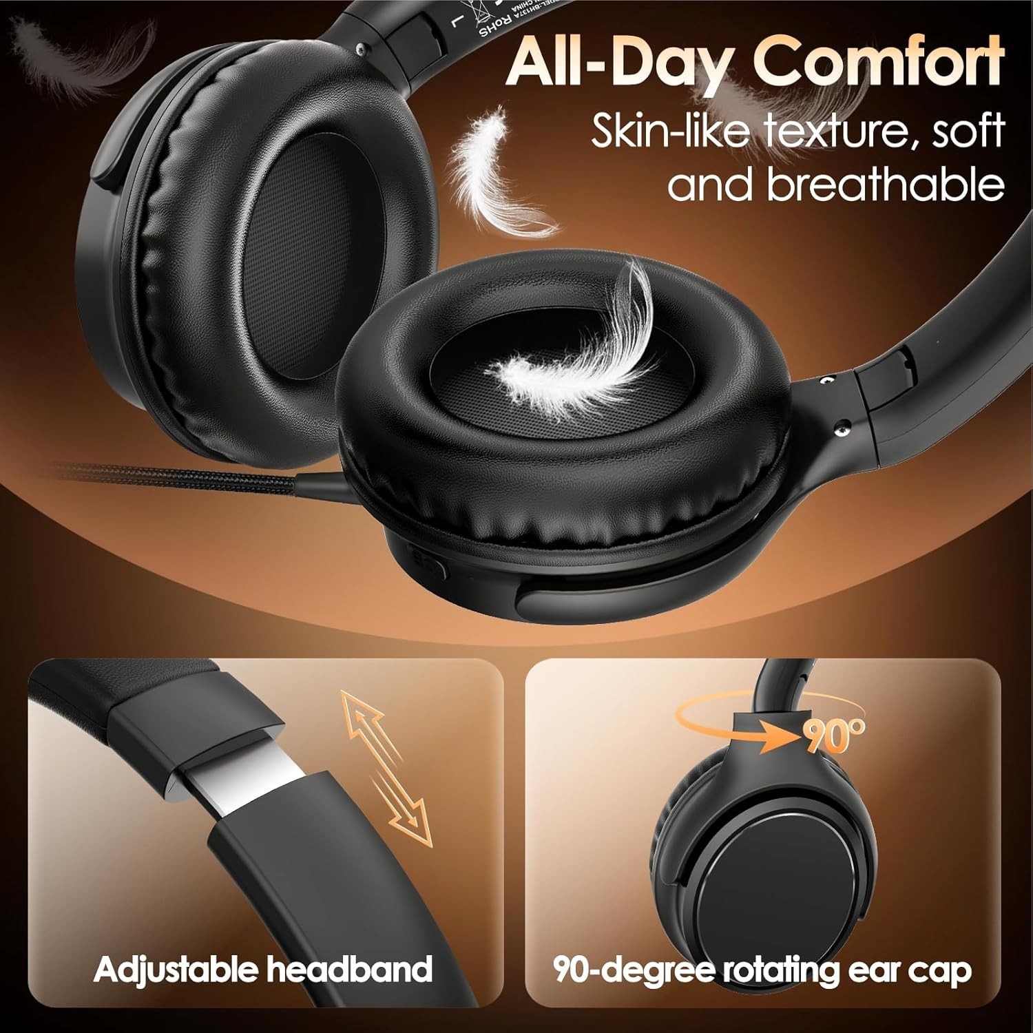 Wired Headphones with 3 EQ Music Modes & Mic, Over Ear Headphones with 1.2m C…