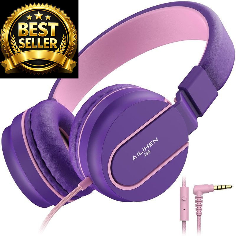 Kids Headphones, Wired Headphones for On Ear with small, Pink Purple