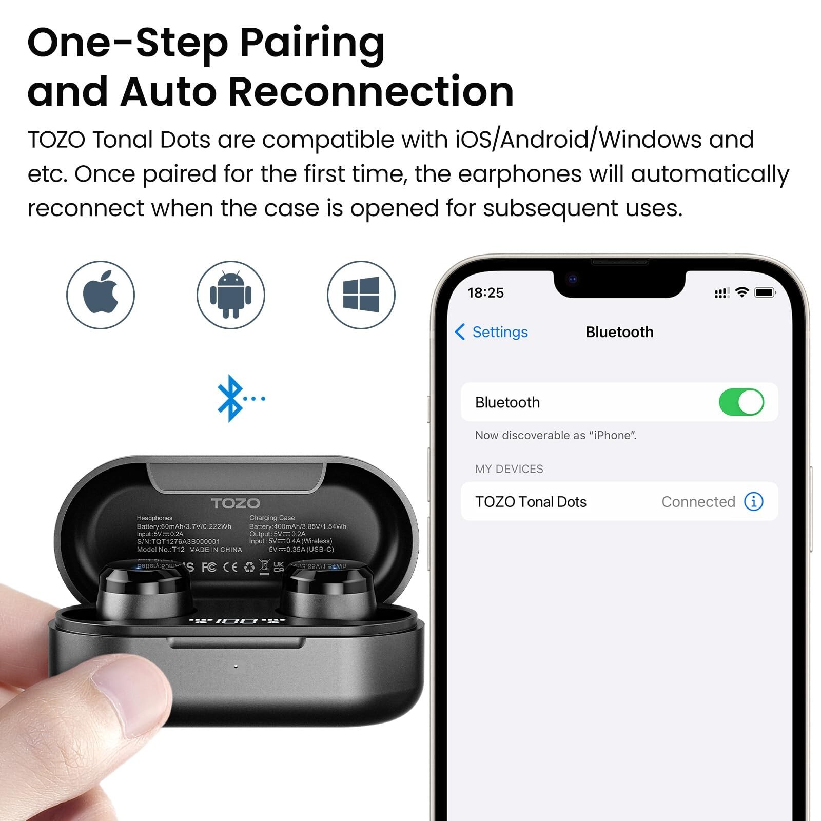 TOZO Tonal Dots(T12) Wireless Earbuds Bluetooth Noise Cancelling Headphones IPX8