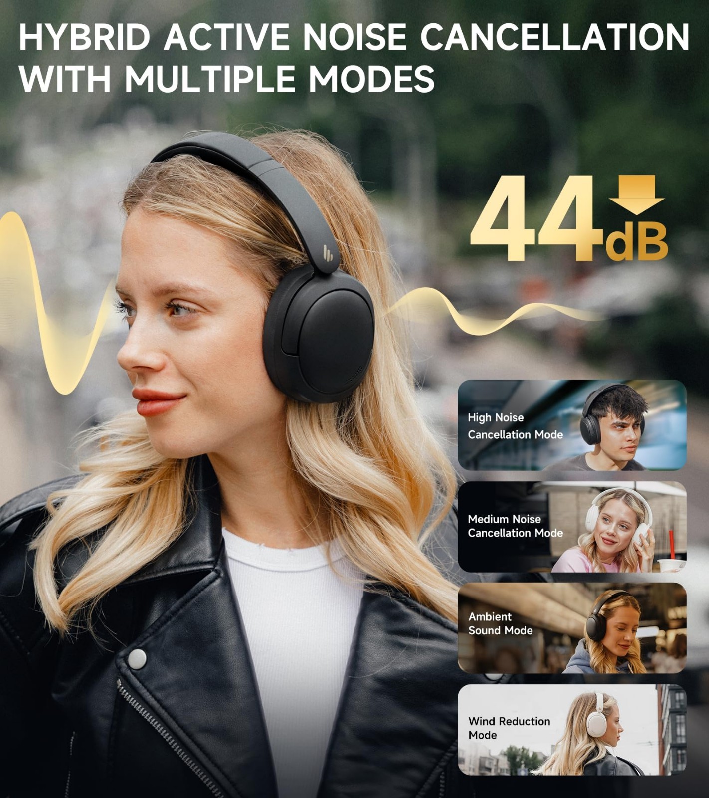 Wireless Over-Ear Headphones – Active Noise Cancelling, Hi-Res Audio, 45H Playti