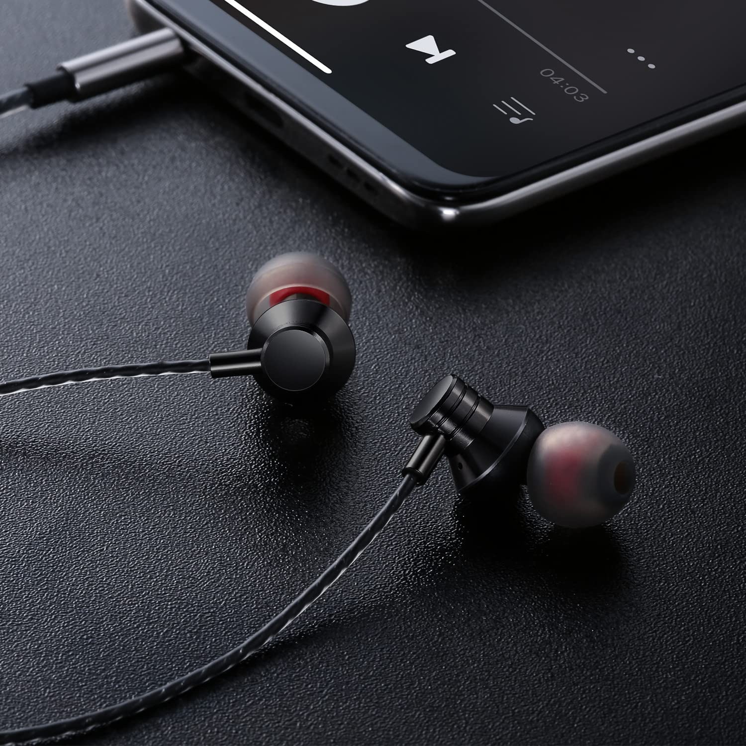 Empsun Wired Earbuds Headphones 3.5mm In-Ear Mic Black Noise Isolation