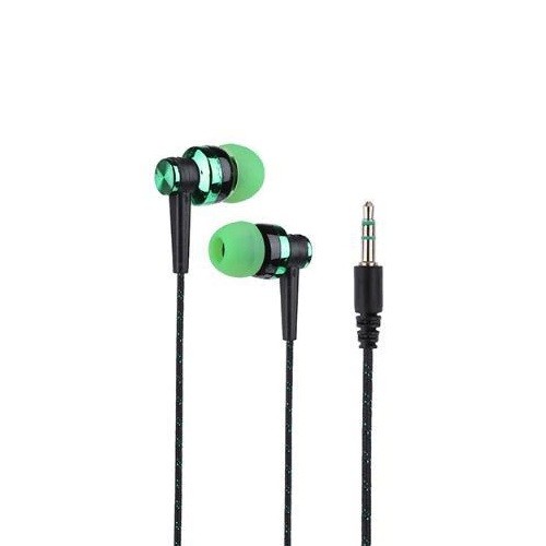 Green In-Ear Earbuds Stereo Braided Cable Cord Quality Sound Bass Music/Headset