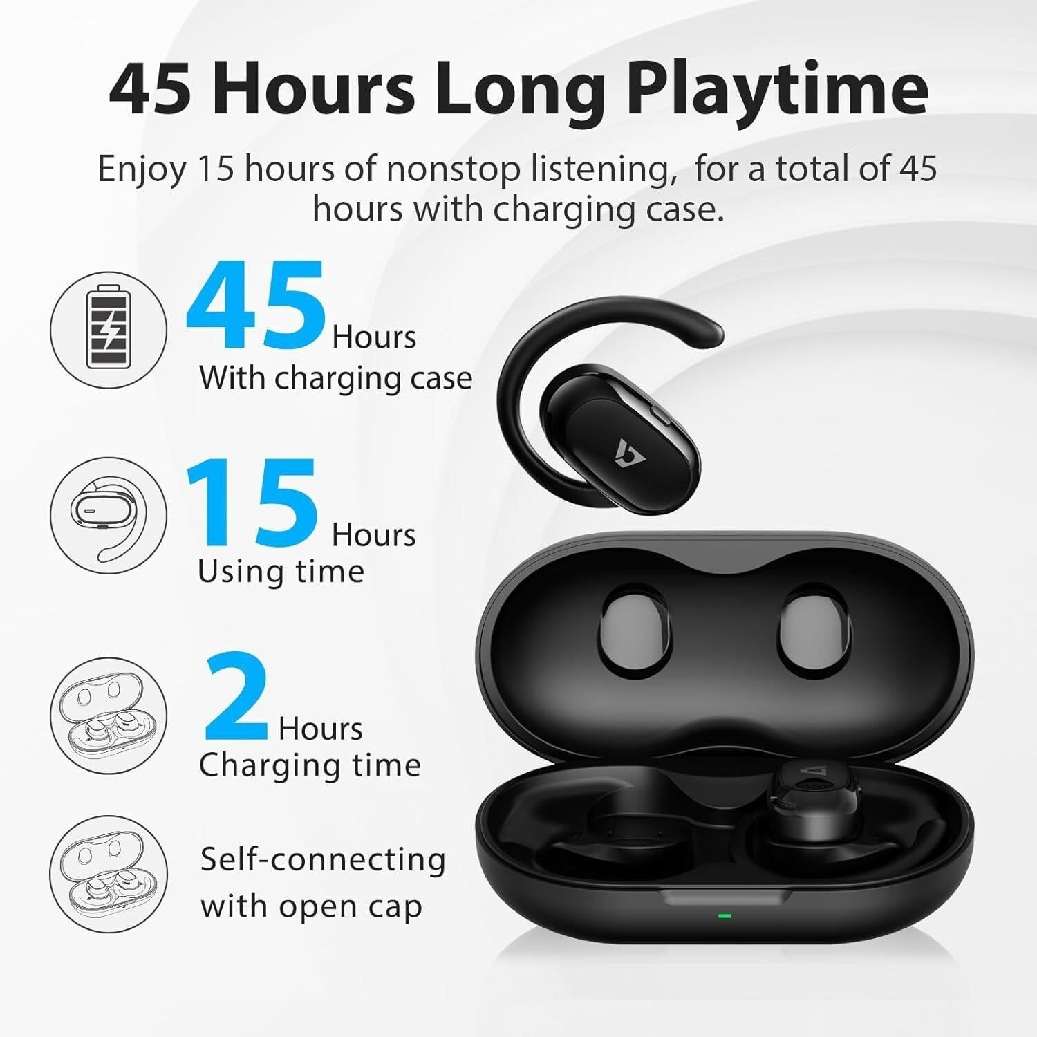 1Mii E35 Open Ear Headphones, Wireless Sports Earbuds 60 Hours Long Playtime