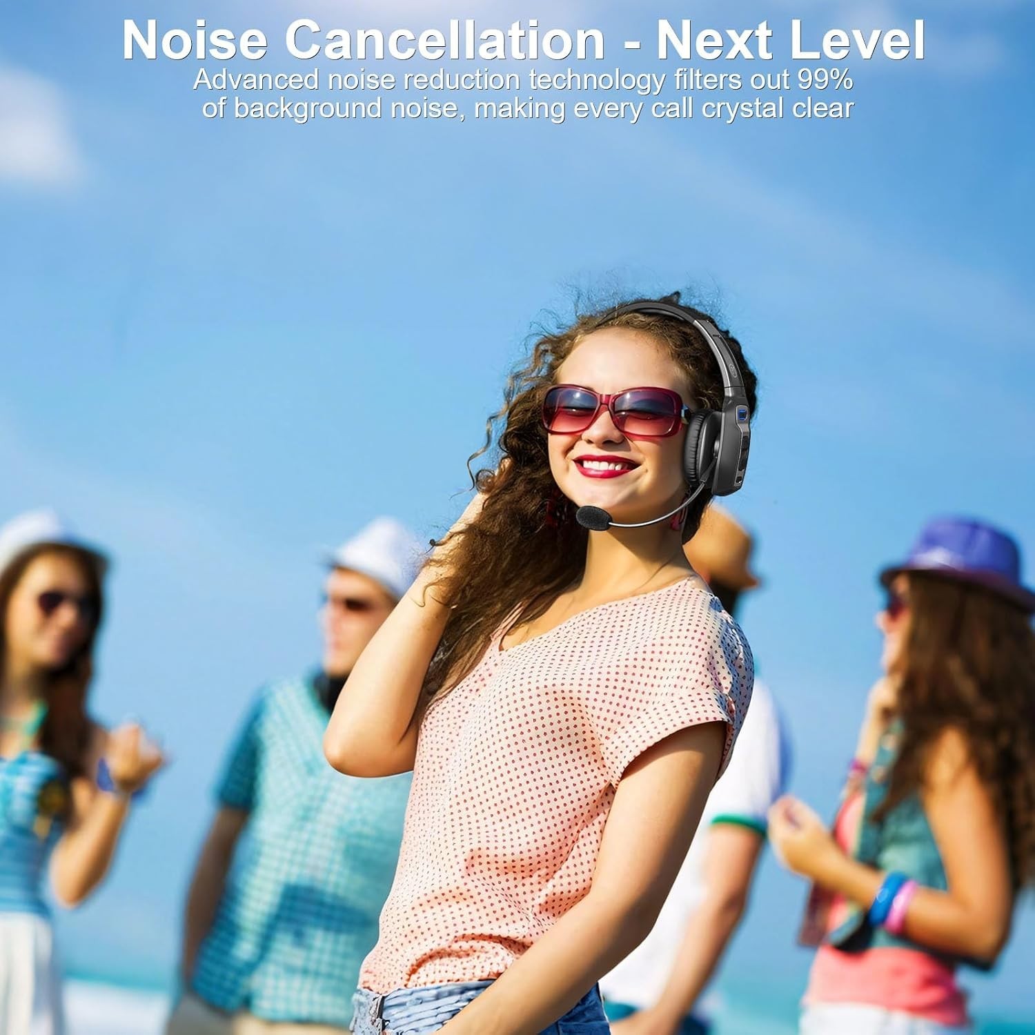 Bluetooth Headset with AI Noise Cancellation Microphone, Trucke