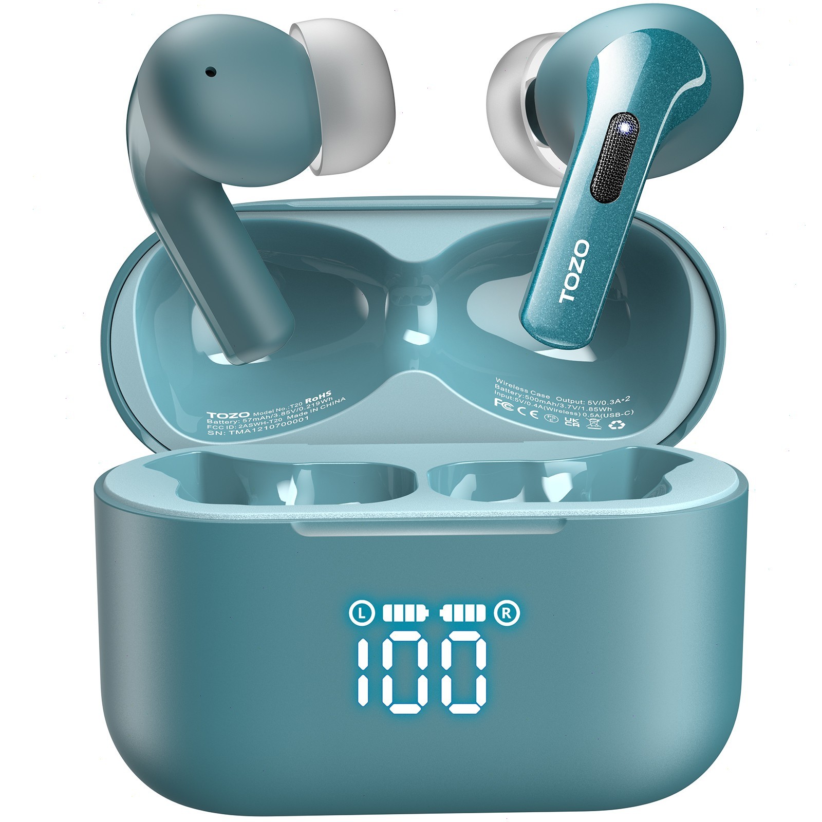 TOZO T20 Wireless Earbuds 10mm Drivers, 2 Mics for AI Clear Calls Bluetooth