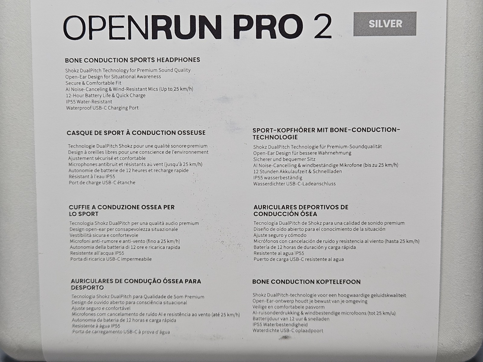 Shokz Openrun Pro 2 Bone Conduction Sports Headphones Silver – New & Sealed