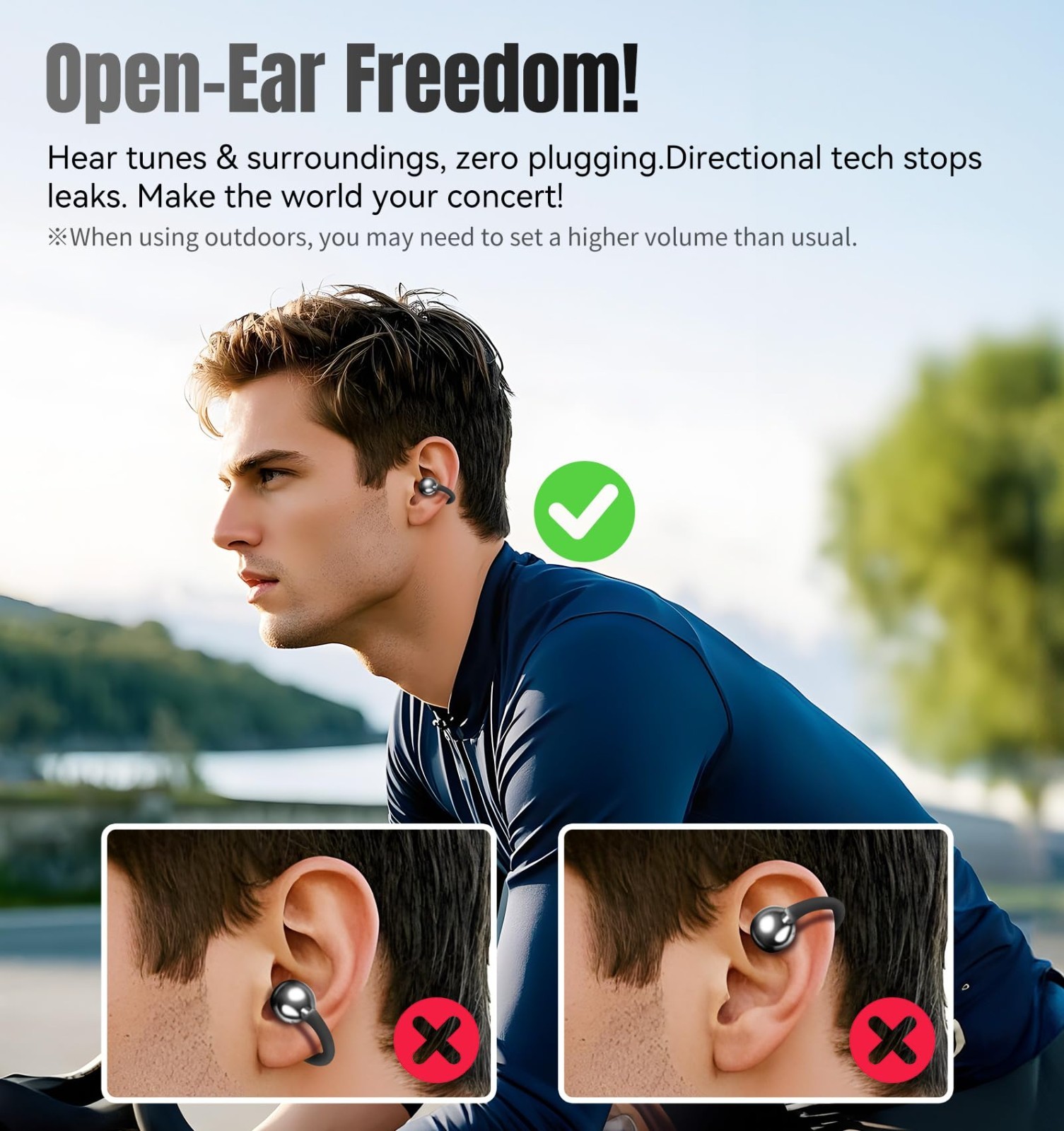Open-Ear Wireless Bluetooth 6.0 Earbuds, 50H Playtime, IPX5 Waterproof, Mic, Sec