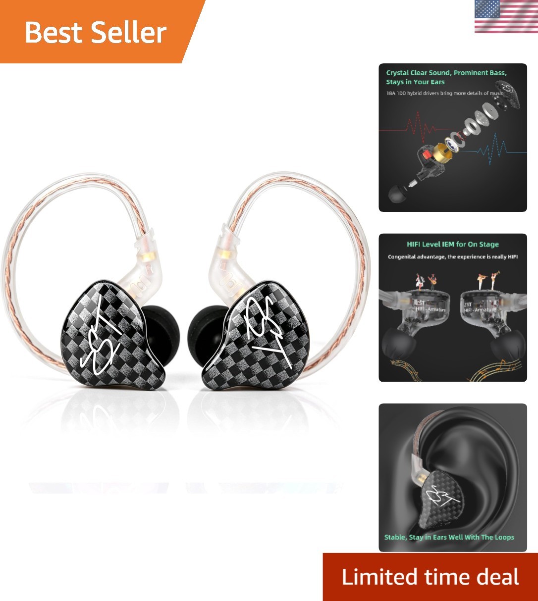 ZST Black HiFi Gaming Earbuds – Sound Isolation & Lightweight Design