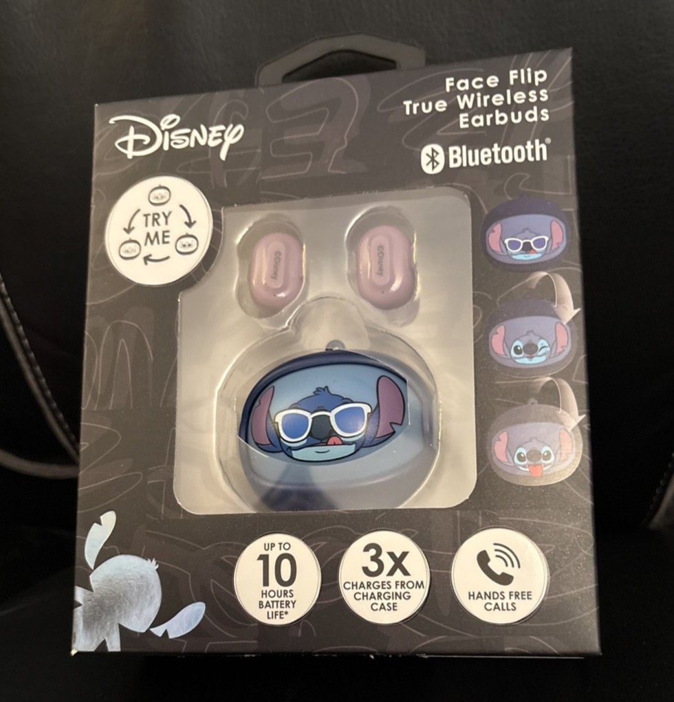 Disney STITCH Face Flip True Wireless Earbuds, up to 10 hours of battery life