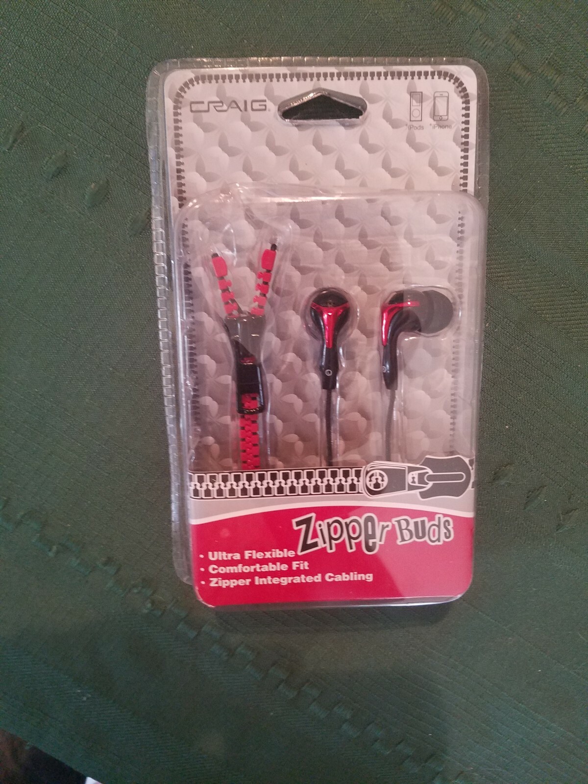 CRAIG Zipper Buds Model CHP4827 New in Package Red & Black