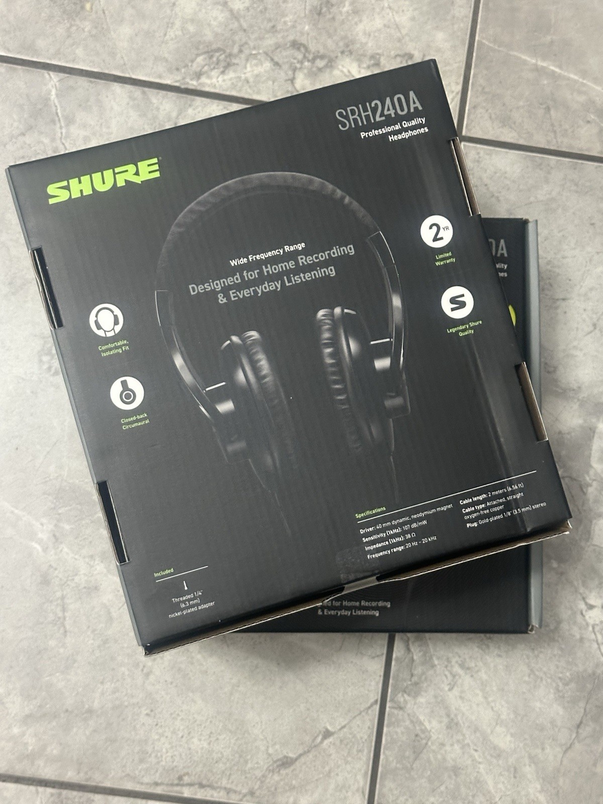 Shure SRH240A Closed-Back Headphones, 3.5mm Jack, 2m Cable, Comfortable Fit