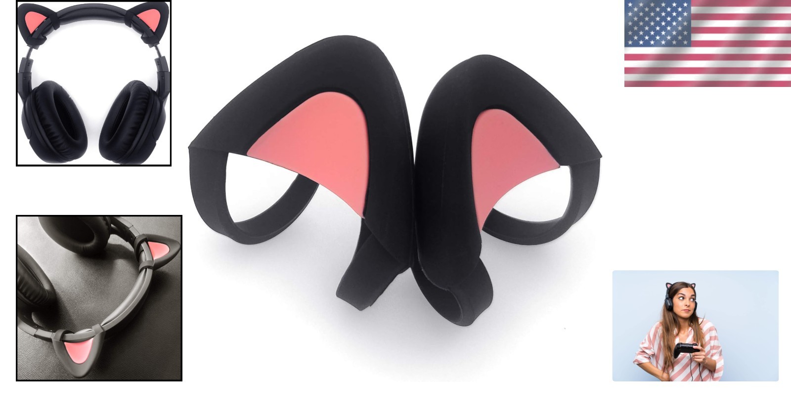 Waterproof Kitty Ear Attachment for Headsets – Black/Pink