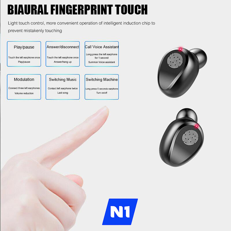 N1 Bluetooth Headset 5.0 Wireless Earphones Mini Earbuds Stereo Headphones IPX6