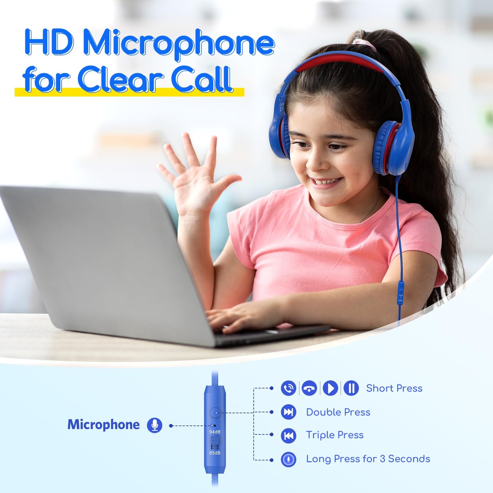 EarFun Kids Headphones Wired with Microphone 85/94dB Volume Limit Headphones for