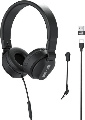 Maxell HPBMT1 USB-C Full Cup Wired Headphone with Boom MIC Black [New Headphone]