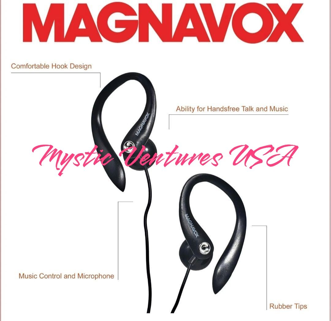 Magnavox 3.5mm MHP4854-BK Earhook Earbuds W/Microphone Black NEW RETAIL PACKAGE!